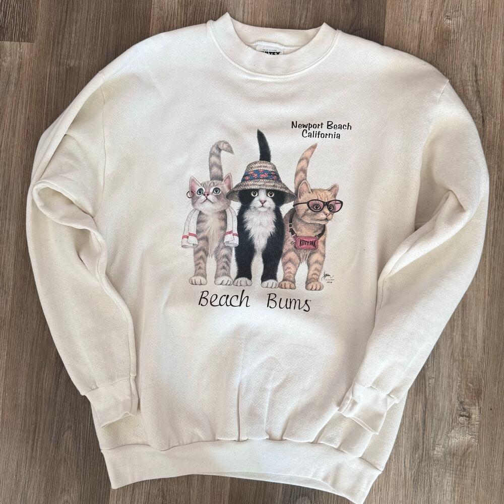 Vintage Sweatshirt Cats "Beach Buns Newport Beach "Bob Harrison size M